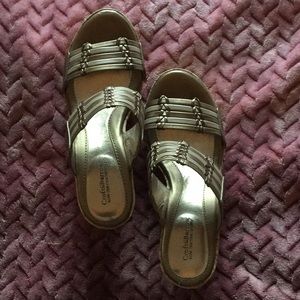 Cork Heeled/Metallic Sandals Size 6 1/2
